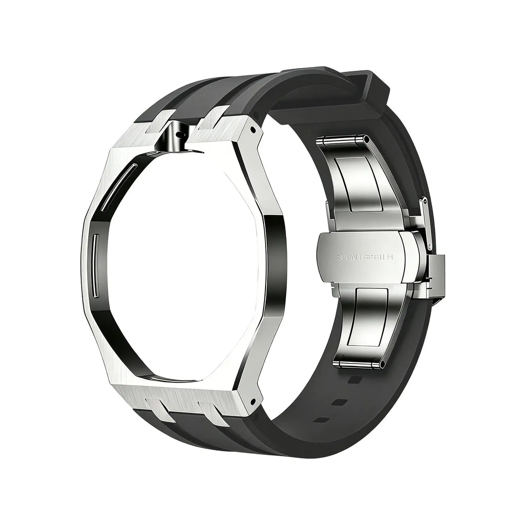 Black Steel Silicone Bracelet Pop As Watch